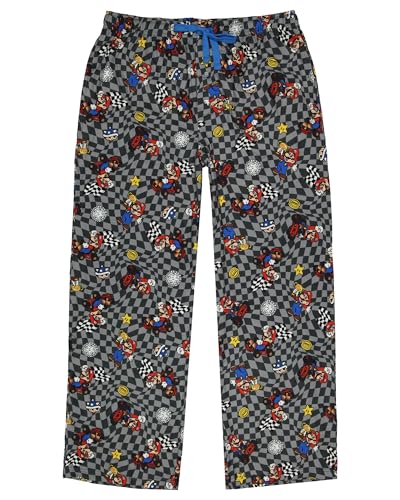 MJC Super Mario Kart Men's Mario Champion Checkered Pajama Pants Adult Sleepwear, Grey3