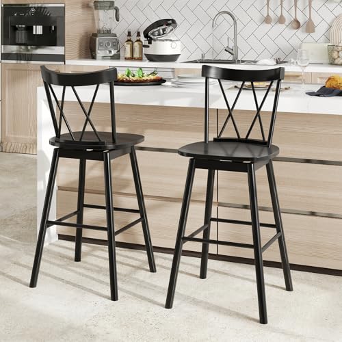 Butacos barra Windsor de GIANTEX, juego de 2, altura barra 29", con giro 360°, respaldo cruzado y reposapiés, para isla de cocina, comedor y restaurante, color negro miniatura 2