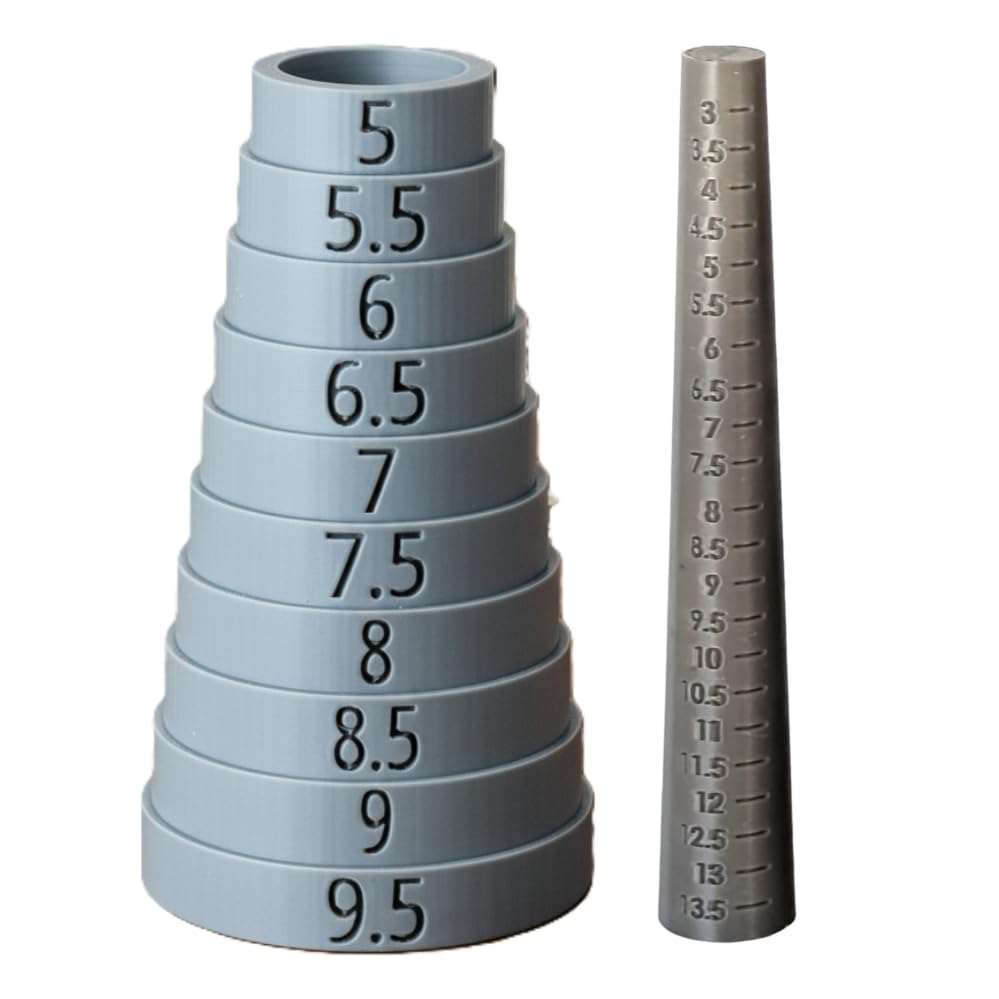 Bracelet Ring Sizer Combo - Made in San Diego CA Jewelry Measuring Tools with Half-Size Increments Durable PLA Plastic Jewelry-Safe Accurate Fit (Grey) - by Amy Kates Workshop (Compact)