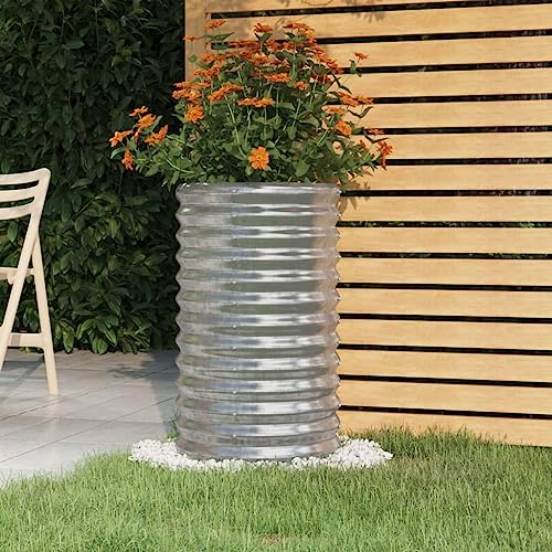 Silver Garden Planter Powder-Coated Steel 40x40x68 cm, Outdoor Raised Planter Box for Vegetables, Herbs, Flowers - Durable Metal Planters Kit, Rust-Resistant