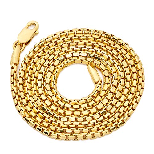 LoveBling 14K Yellow Gold 1.5mm Open Hollow Venetian Box Chain Necklace (20