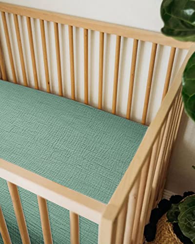 Image of Crib Sheets for Boys Girl, Fitted Baby Toddler Bed Sheets 28 inch x 52 inch, Neutral Muslin Cotton Crib Mattress Bedding Soft and Breathable Comfort (Roman Green)