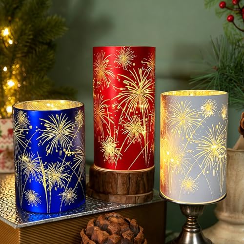 Set of 3 Celebration Hurricanes Red White and Blue Firework Lanterns