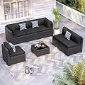 VONZOY Patio Furniture Sets, 7-Piece Outdoor Patio Furniture with Thick Cushions,Coffee Table Outdoor All-Weather Conversation Set Sectional Sofa for Backyard, Poolside, Garden(Black)