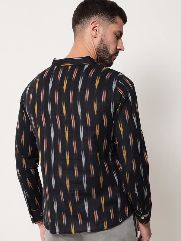 Image of Vastraa Fusion Men's Handloom Weaving Pure Cotton Short Kurta, Round Collar, Full Sleeves,Button Kurta, Ethnic Wear