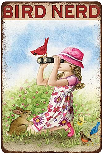 AZOLID Sinais divertidos de estanho com design de pássaro nerd para decoração de parede, 14 x 20 cm