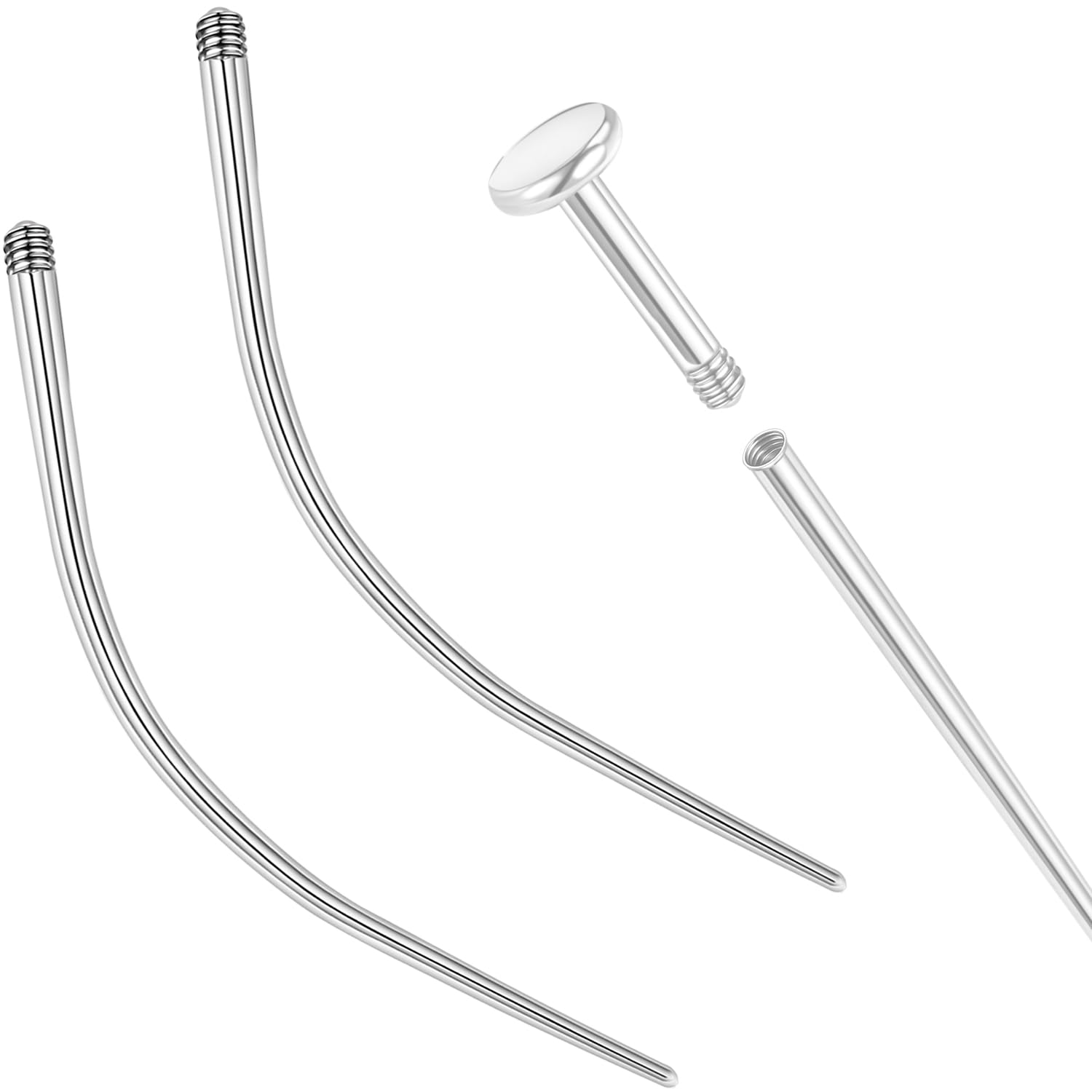 PunkTracker 14g/16g/18g Curved ASTM F136 Titanium Piercing Kit Taper Insertion Pin Tool for Internal Thread Tragus Helix Lip Nose Helix Piercing Jewelry Labret Studs Nose Stud Stretcher