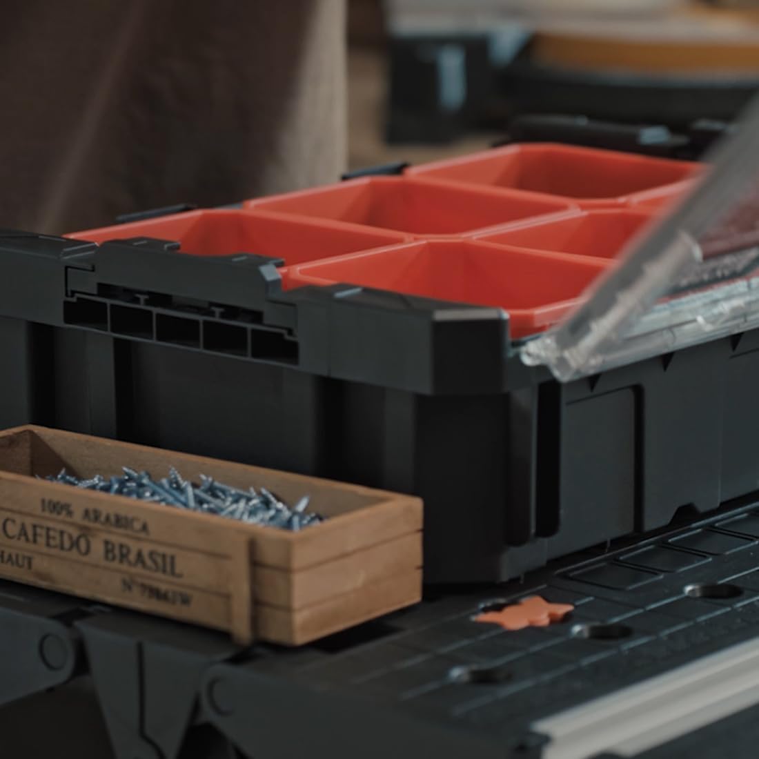 Anyyion Tool Box Organizer, 6 Movable Small Trays,Transparent Cover Plate,Small Component Toolbox, Detachable,Stackable,