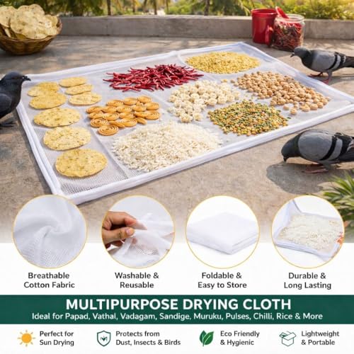 Image of Multipurpose Drying Mat for Papad, Chilli, Rice, Breathable Mesh Washable Reusable Foldable Lightweight Sun Drying Cloth