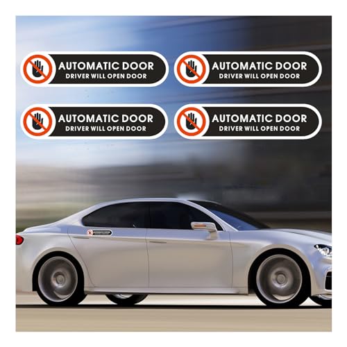 Image of Automatic Door Stickers Driver Will Open Door Sign 4.9 x 1.2 inch Self Adhesive Automatic Sliding Doors Warning Sticker for car Vehicle Taxi (8 Pack)