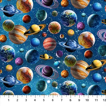 Planets Floating Allover Galaxy Universe Northcott Cotton Fabric DP24857-46