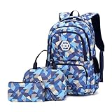 3Pcs Geometric Print Boys Backpack and Lunchbox Set for School Kids, Capacity School Backpack for Boys Elementary Middle School