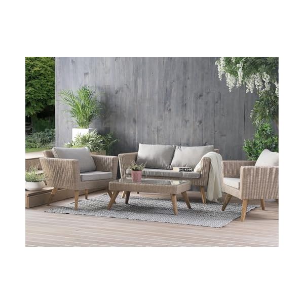 Vittoria Lounge-Set Rattan Braun mit grauen Auflagen