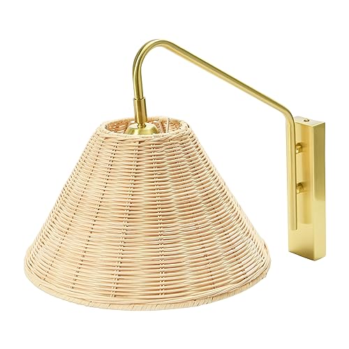 Image of Creative Co-Op Rattan and Metal Wall Sconce, Brushed Brass