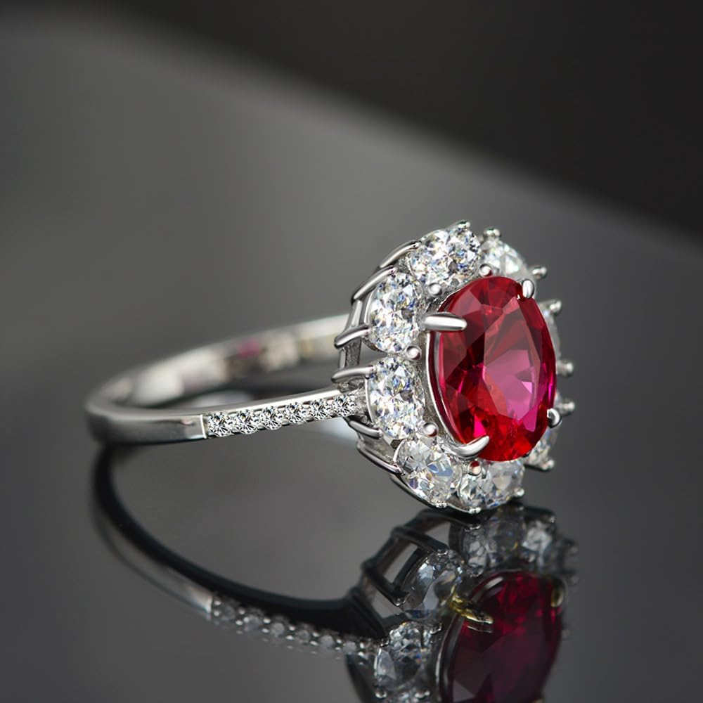 Michooyel S925 2.0ct Rubino Sangue di piccione Anello Taglio ovale Anello di fidanzamento Fedi di diamanti Anello nuziale Argento sterling Cubic Zirconia Gioielleria raffinata per le donne