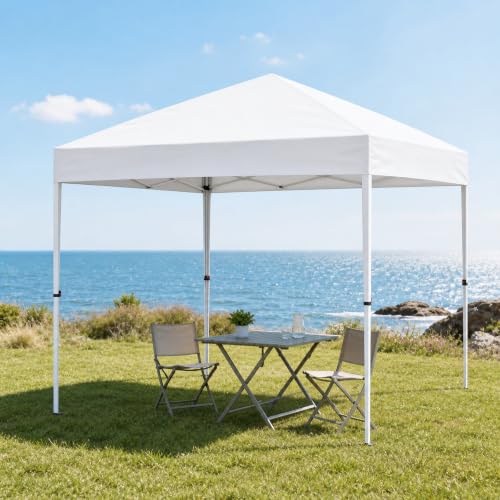 Image of 10x10 White Instant Canopy Tent 1 Sidewall Height Adjustable Portable Gazebo One-Touch Setup with Wheeled Bag for Summer Weddings, Backyard BBQ, Beach Camping, Poolside Parties