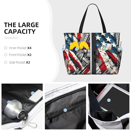 Damaged American flag Print 28L Beach Tote Bag, Water-resistant Travel Tote, Lightweight Gym & Camping Carryall3