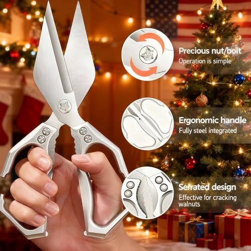 Multifunctional Heavy Duty Kitchen Shears,Kitchen Shears for Cutting Chicken,Kitchen Scissors for Food, Japanese High-Carbon Steel Culinary Poultry Shears, for Chicken,Meat,Fish,Bone Cutting(Silver) — view 3