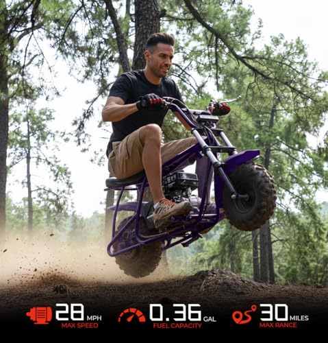 Image of FRP GMB100 Performance 99CC 4-Stroke Mini Dirt Bike - Upgraded Hydraulic Brakes & Front Suspension Fork, 28MPH Off-Road Mini Bike with LED Headlight, Anti-Slip Seat, Supports 220LBS,Purple