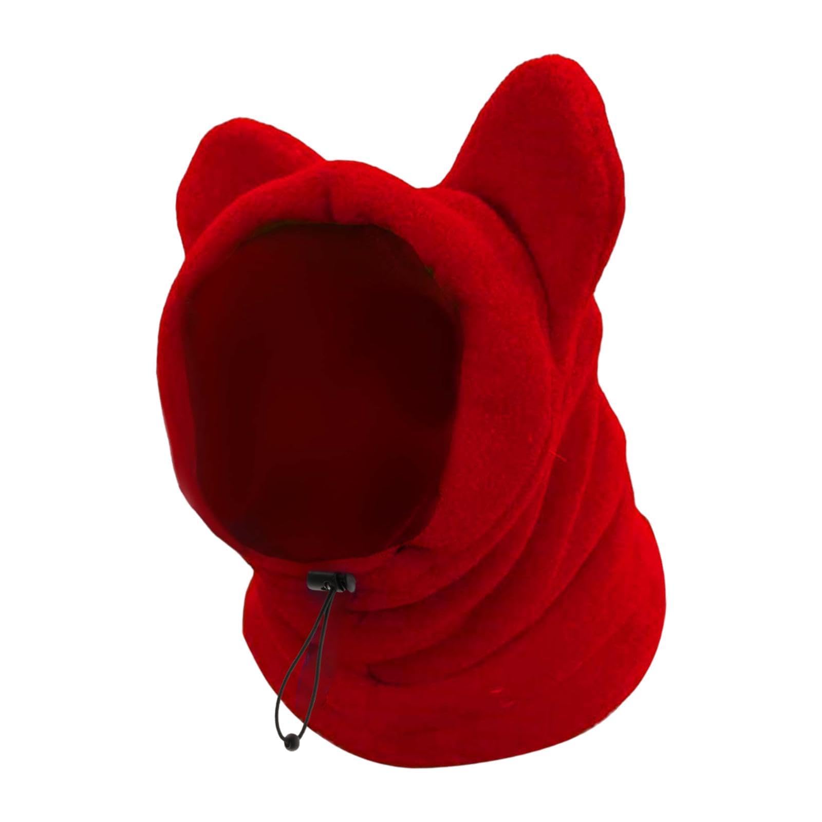 predolo Dog Hood Warm Hat, Winter Dog Hat, Thickened Neck Warmer Scarf Ears Hoodie, Hat Head Wrap, Adjustable Soft Windproof Hooded Silent Ear Protector New Year Gift for Your Pets, Red Large