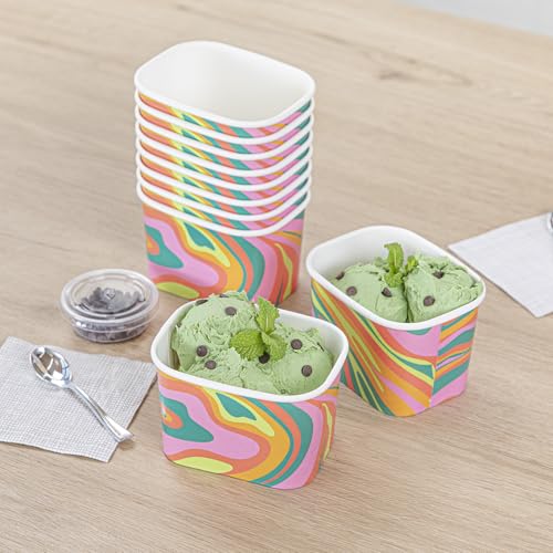 Image of Coppetta 12 Ounce Dessert Cups, 200 Greaseproof Ice Cream Cups - Lids Sold Separately, For Hot And Cold Foods, Psychedelic Sunrise Paper Yogurt Bowls, Disposable, Sturdy - Restaurantware