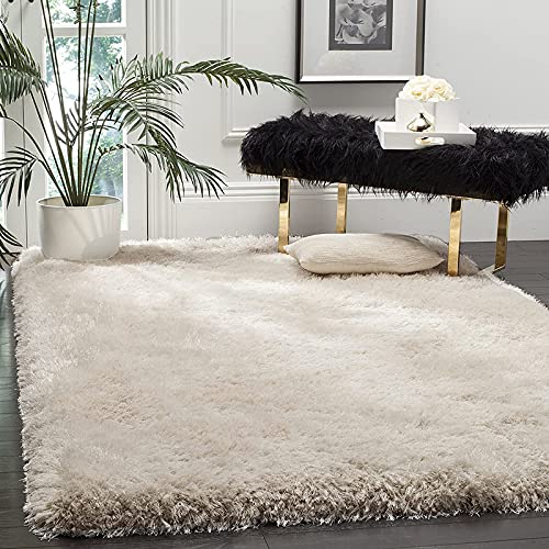 Image of Square Plain Fur Rugs for Hall and Drawing Room 7x7 Feet Sqaure Microfiber 2 Inch Pile Height Modern Interior Mat Ivory