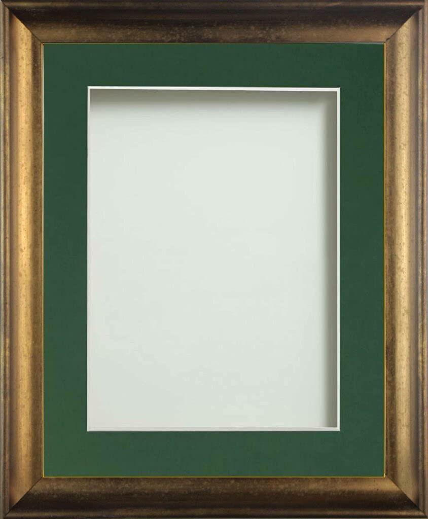 Frame Company Anglesey Range Wooden Burnt Copper 16x12inch Frame With Bottle Green Mount For Image 14x10inch, Fitted with Real Glass