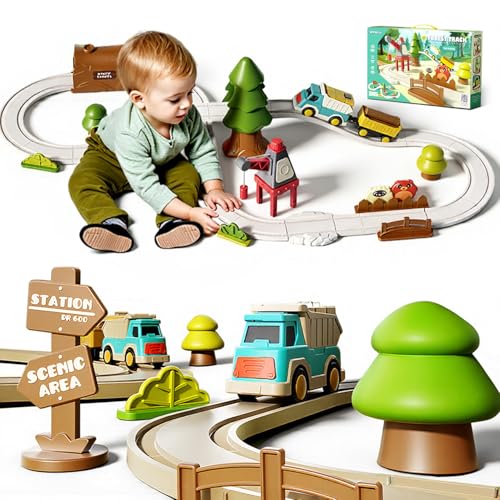 Juego de Vías con Tren para Niños de 3,4,5,6,7,8+años,Tren del Bosque,Vías Ampliables,Pistas Extensibles,Juguete Educativo para el Desarrollo,Regalo de Cumpleaños para Niños y Niñas.