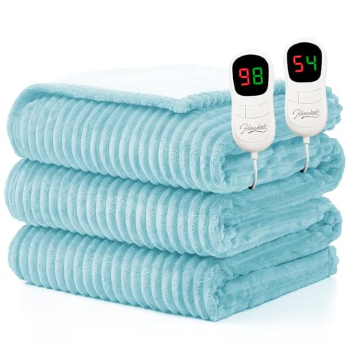 Image of Homemate Electric Heated Blanket Queen Size - 84 inchx90 inch Heating Blanket Queen Size Dual Control 1 /2 /4 /6 /8 Hours Auto-Off 10 Heat Level Over-Heat Protection Soft Flannel Sherpa ETL Certification