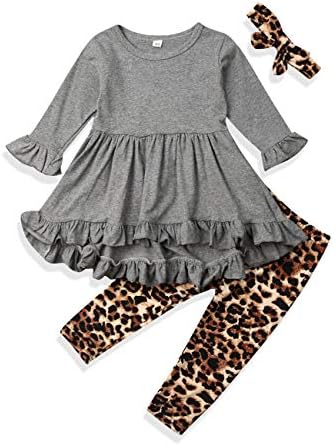 GuliriFei Toddler Girl Outfits Winter, Toddler Clothes for Girls, Baby Girl Fashion Outfits (Leopard Grey, 3-4 T)