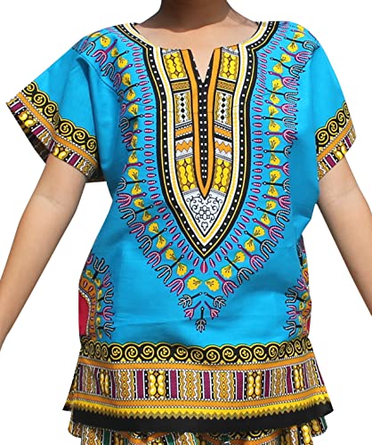 Image of RaanPahMuang Unisex Bright Africa Classic Childrens Dashiki Cotton Shirt Boys Girls