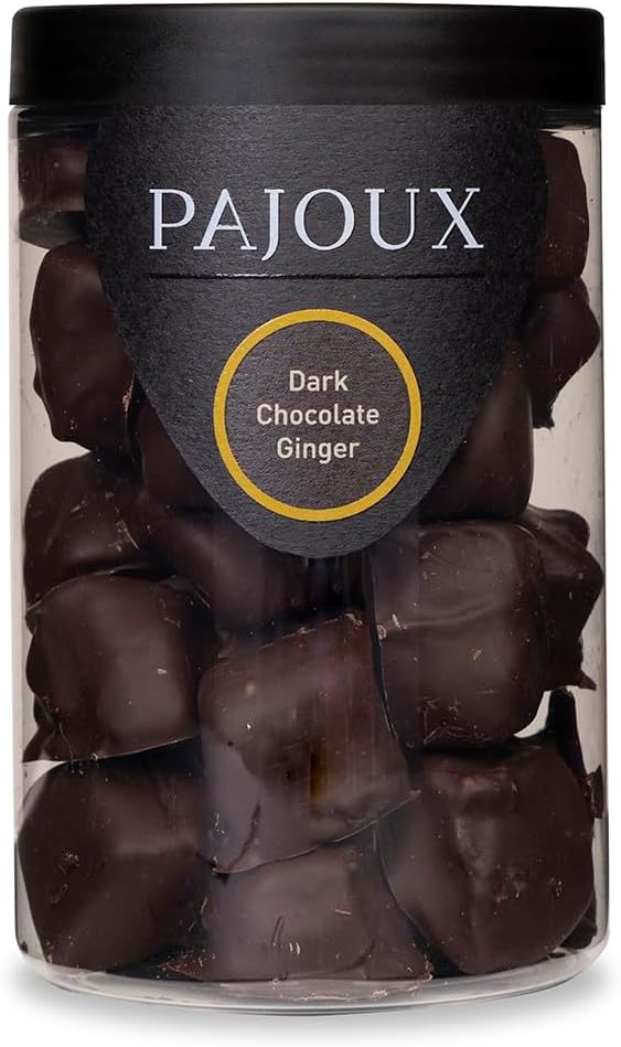 Dark Chocolate Ginger Hand-Dipped (Large) 260g | Dark Chocolate Covered Fruit - Crystallised Ginger - Palm Oil Free - Chocolate in a Gift Jar