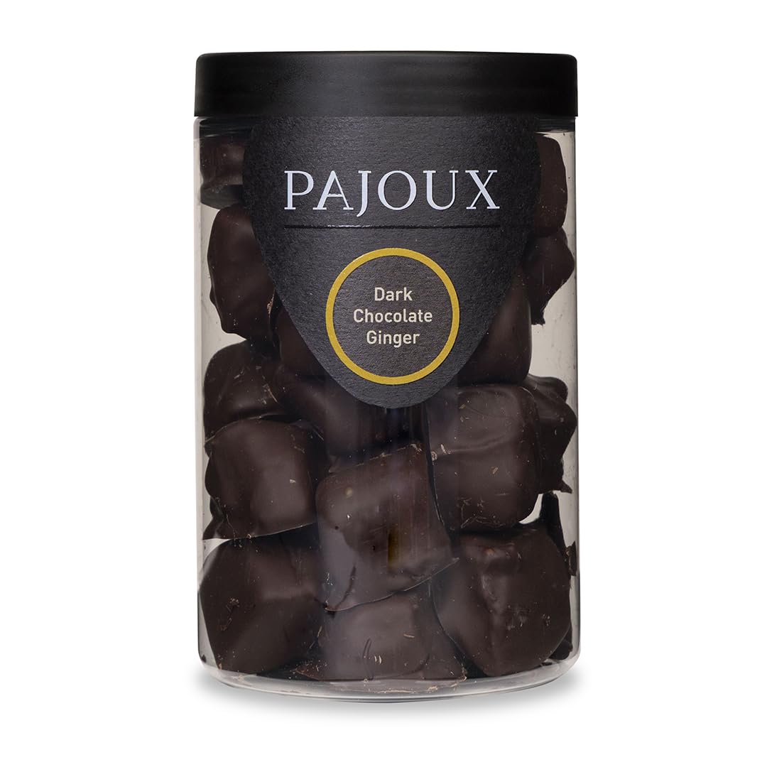 Pajoux Dark Chocolate Ginger Hand-Dipped (Large) 260g | Dark Chocolate Covered Fruit - Crystallised Ginger - Palm Oil Free - Chocolate in a Gift Jar