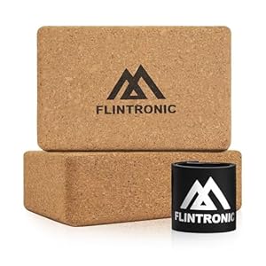 Flintronic Yogablock aus Kork 2er Set, 100% Natur Yoga Block Kork, Korkblock Yogablöcke Umweltfreundlich Nachhaltig Naturkork, Yogaklotz für Yoga Pilates Fitness – mit 1 Widerstandsband