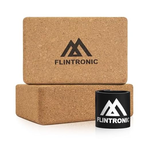 flintronic 2PCS Premium Bloque de Yoga de Corcho con Banda de Resistencia, Producto 100% Natural, Ladrillo Yoga Amigable con La Piel y Producido Ecológicamente para Yoga y Pilates (22.5x14.5x7.5CM)