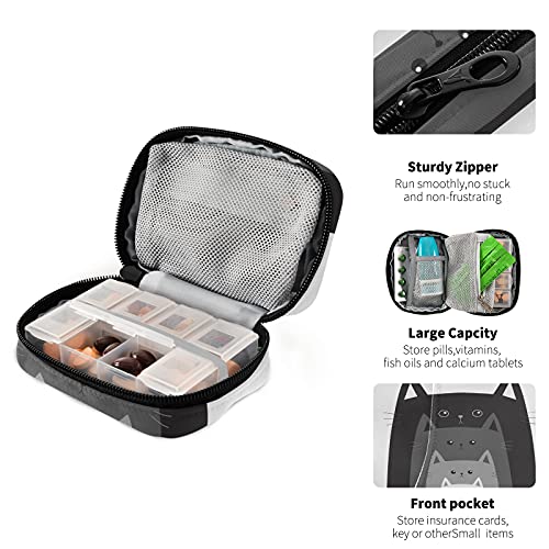 Image of Naanle Funny Cats in Row Pill Box 7 Day Pill Case Travel Pill Organizer Bag with Zipper Portable Weekly Case Compact Size for Vitamin Supplement Holder