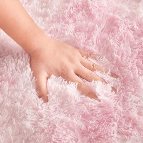 Tapis de salon antidérapant et lavable grand format rose - 4