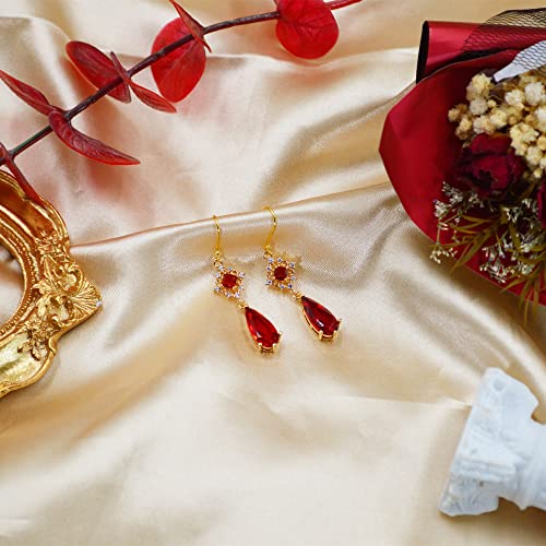 MOMOCAT 18K Gold Plated Artificial Ruby Red Teardrop Earrings for Women Dangle Vintage Jewelry Statement Chandelier Dangling Christmas Art Deco Crystal Unique Antique Hook Warrings for Women4
