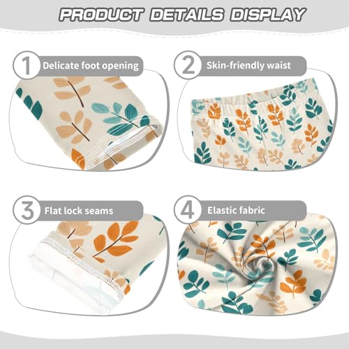 Girls' Athletic Leggings Ankle Length Yoga Dance Pants Kids Teen 4T Dark Green Orange Maple Leaves3