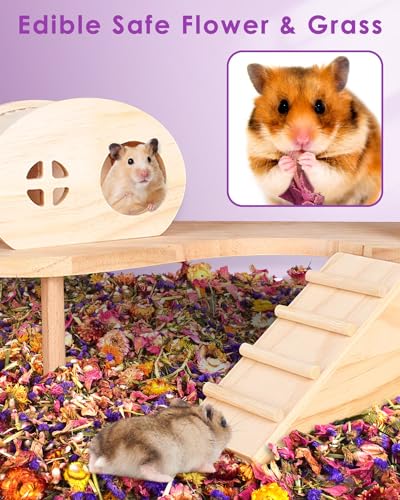 Bissap Natural Flower & Herb Hamster Bedding 300G/10.5Oz, Small Animal Flower Habitat Decor For Syrian Dwarf Hamster Gerbil Chinchilla Mice Degu And Other Small Pet Flower Bedding Odor Control Forage thumb #3