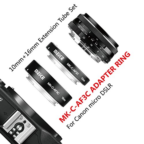 Meike Mk-C-Af3C-Black Auto Focus Macro Metal Extension Tube For Canon Eos -M Bayonet Mirrorless Camera(10Mm+16Mm Free Combination) Eos-M Eos-M2 Eos-M3 Etc #TOP4