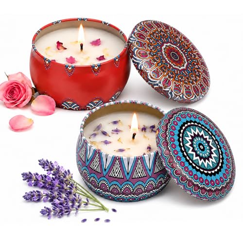 GHPKTOW 2 Boxes Aromáticas Velas Perfumadas de rose y Lavanda, Vela Aromática, Velas de Larga Duración, Caja de Regalo, Velas Perfumadas, Vela en Tarro, Regalos Perfectos para Mujeres