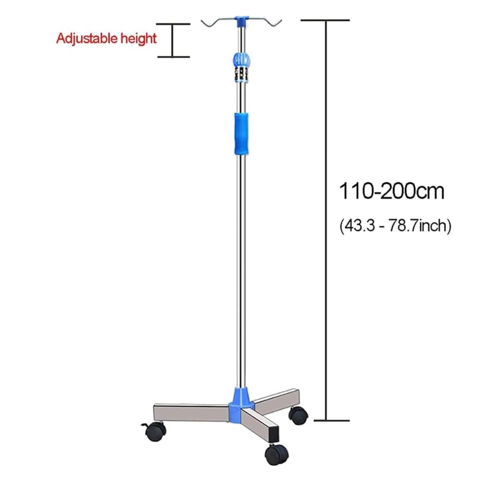 Vive IV Pole con ruedas Soporte for bolsa de líquidos IV con 2 ganchos y altura ajustable for atención domiciliaria, hospitales Postes IV