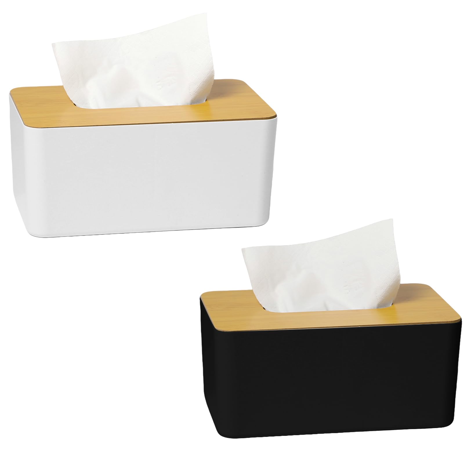 2 Pezzi Porta Fazzoletti con Coperchio in Bambù Scatola per Fazzolettis con Coperchio in Bambù Scatola per Fazzoletti Rettangolari 21*13*9.5cm Portafazzoletti Bagno pir Soggiorn,Ufficio,Cucina