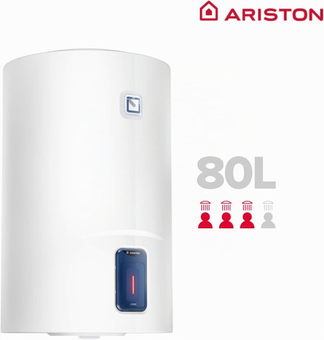 Ariston Lydos R Chauffe-Eau électrique Vertical avec régulation Externe et Titane dans Le réservoir 48 x 45 x 56 cm Fabriqué pour Installation en Espagne Classe énergétique C 80 l