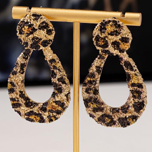 Leopard Print Earrings for Women Brown Geometric Teardrop Drop Dangle Earring Vintage Irregular Statement Fashion Party Jewelry Long Rectangular Quadrilateral Personalized Earring4