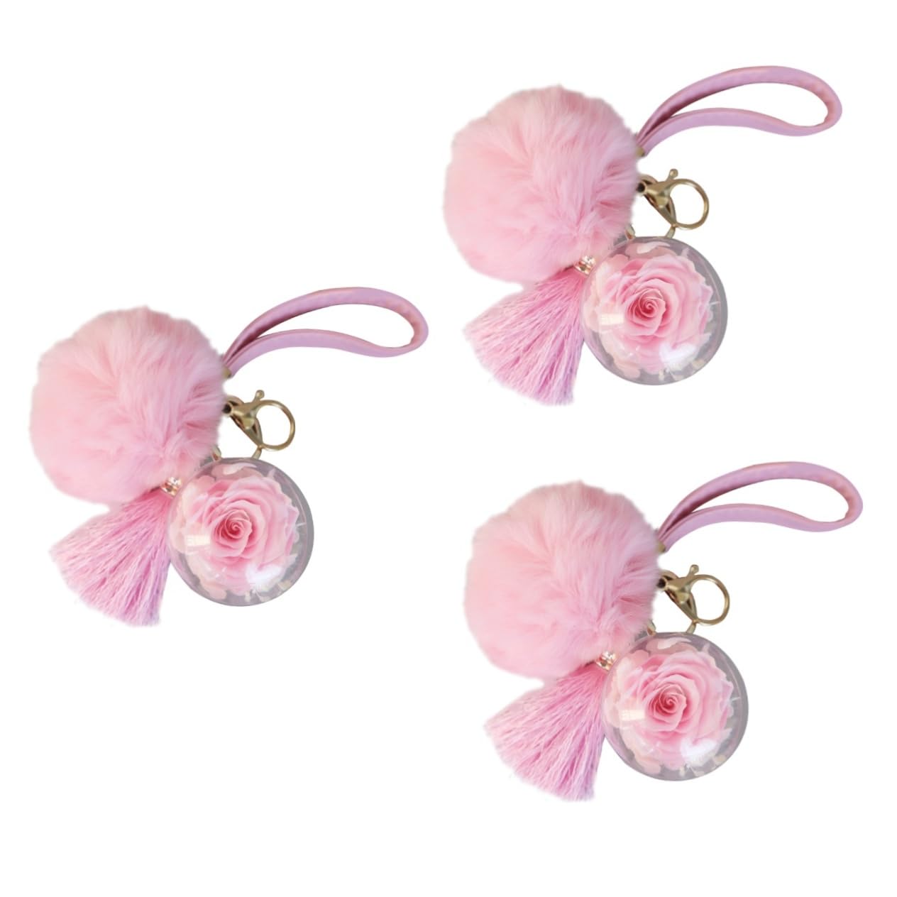 LIFKOME 3 Uds Pulseras De Brazalete Para Mujer Llavero Con Pompón De Mujer Llavero Decorativo Con Pompón De Rosas De Coche s De Rosa Bolsa