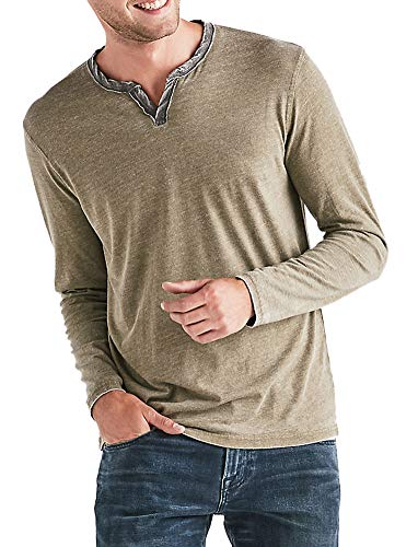 Lucky Brand Men's Venice Burnout Notch Ringer Long Sleeve Shirt Dark Olive Green (XX-Large)