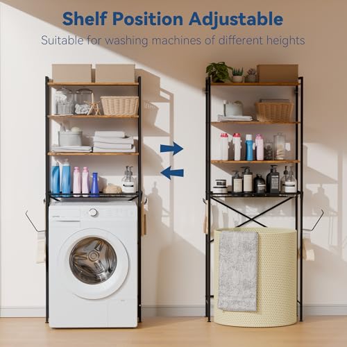 Laundry Room Storage Shelf & Organizer, 4 Tier Over Metal Washer and Dryer Shelves, Washing Machine Shelf, Adjustable Height & Feet, Bathroom Space Saver Shelf, 23.8”W x 9.9”D x 68.1”H, Black by Whitmor - Image 6