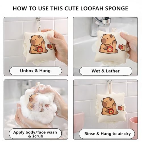 Image of Luxe Home International Bath Sponge For Kids And Adult Microfibre Soft Shower Loofah Bear Pattern Gentle Skin Exfoliating Body Scrubber For Toddler Beige 10x11cm Pack Of 1